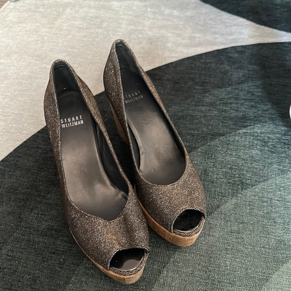 Stuart weitzman silver sparkly wedges